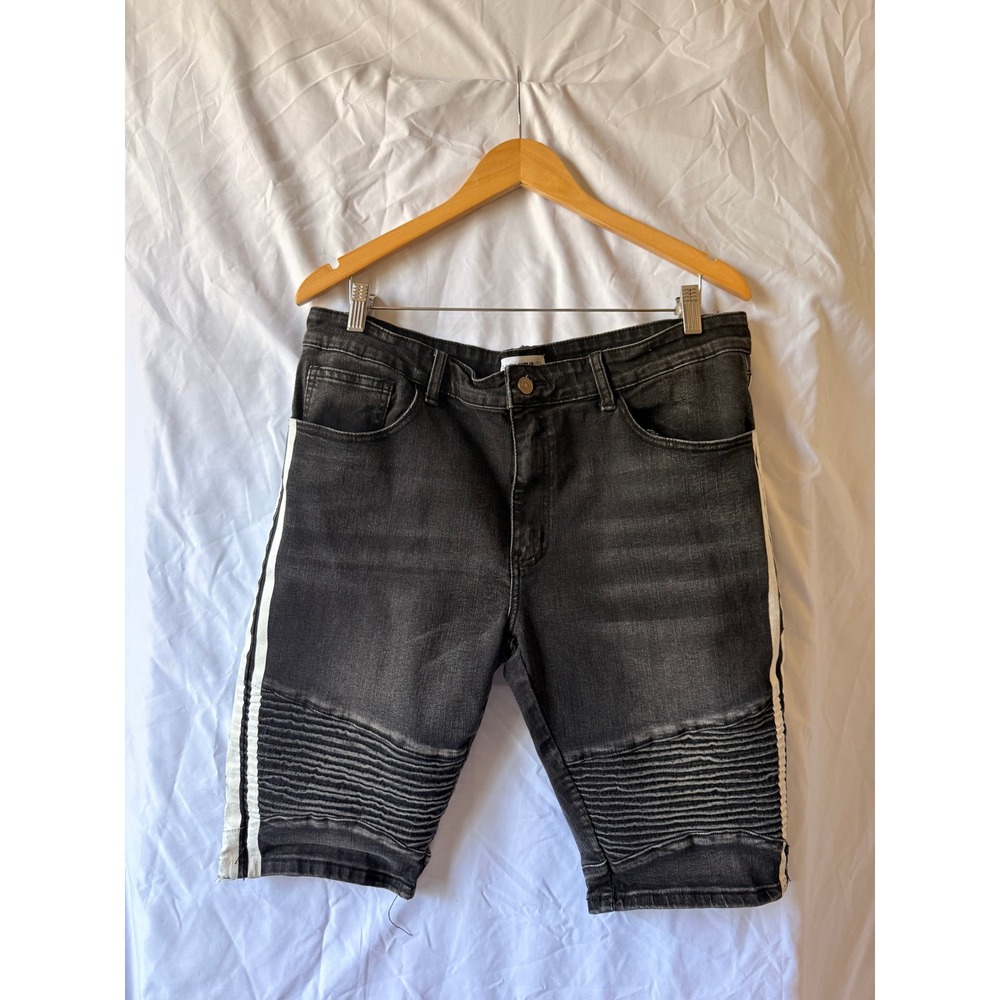 Fashion Nova Men Moto Denim Shorts Washed Black White Side Stripe FN1537S 40